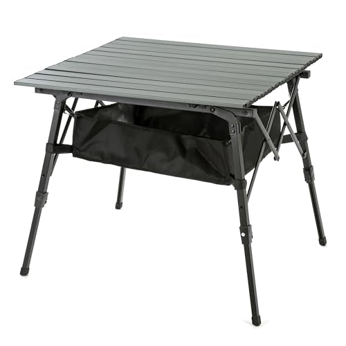 ARROWHEAD OUTDOOR 39" Aluminum Folding Camp Roll Up Table w/Adjustable Height, Undertable Mesh Storage, Carry Bag - color: Grey