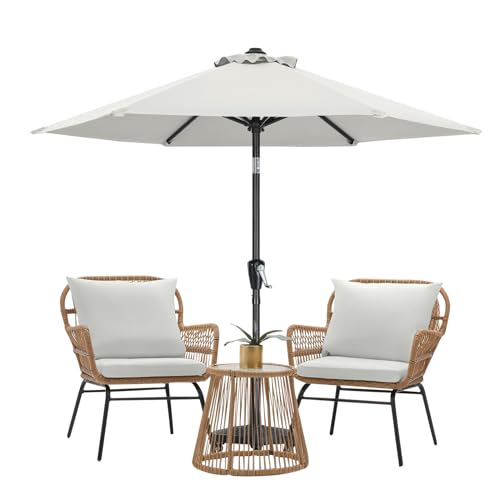 MASTERCANOPY 7.5FT Patio Umbrella with Push Button Tilt and Crank, Outdoor Market Umbrella with 6 Sturdy Ribs, UV Protection & Waterproof for Garden, Deck, Backyard, Pool (Light Beige) - color: light beige, size: 7.5FT