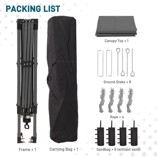8x8 FT Canopy Tent, 1-Button Push Pop Up Canopy with 4 Sandbags and Carrying Bag, Instant Outdoor Gazebo Shelter - color: Gray, size: 8x8