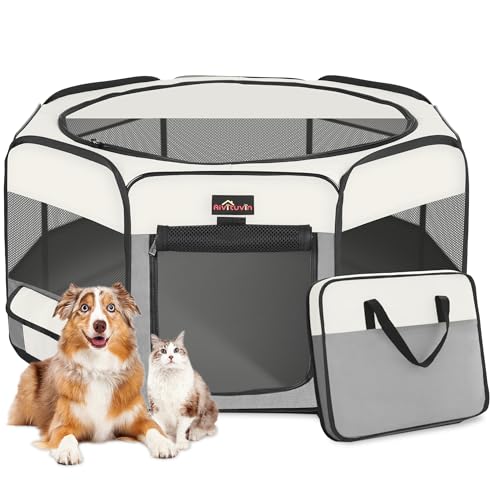 Aivituvin Dog Playpen Foldable Pet Play Pens with Carrying Bag for Cat, Puppies, Rabbits, Chickens, Durable Portable Pet Tent for Travel Camping Indoor/Outdoor Grey M - color: Grey, size: M
