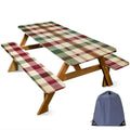 ANNA QUEEN Classic Plaid Picnic 6FT Picnic Table Cover with Bench Covers Set of 3 with Drawstring Bag, Checkered 72"x30" Waterproof Picnic Tablecloth & Bench Covers for Outdoor BBQ - color: #56