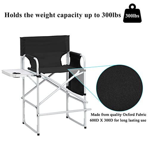 Tall Directors Chair, Portable Makeup Artist Chair with Side Table, Cup Holder, Storage Bag and Footrest, 41'' Seat Height Folding Camping Chairs for Tailgating Camp Lawn Picnic Fishing Beach