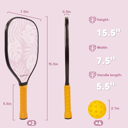 Pickleball Paddles Set of 2, USAPA Approved Pickleball Set with 4 Pickleball Balls, Gifts for Men Women Beginners