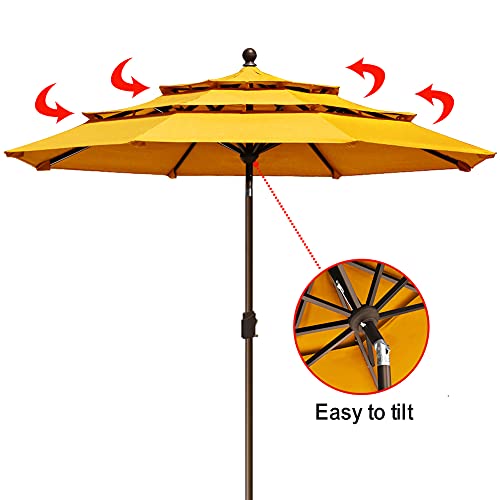 EliteShade USA 10-Year-Non-Fading 9ft 3-Tier Market Patio Umbrella, Commercial Grade Outdoor Table Umbrella with Crank Open, Windproof & UPF 50+ UV Protection, Heavy Duty Ventilation for Garden, Deck, Pool, Backyard, Beach & Bistro, Sunflower Yellow - col