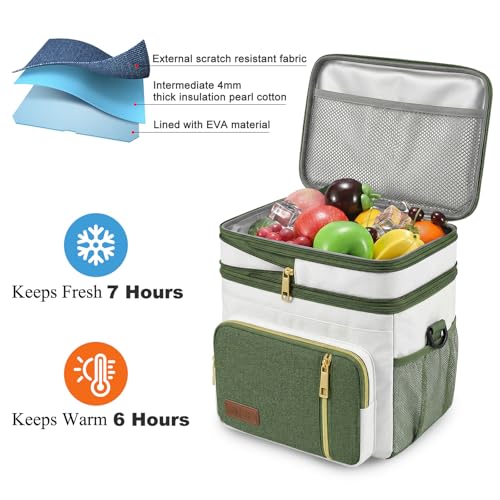 MIYCOO Lunch Bag & Lunch Box for Women Men - Double Deck Leakproof Insulated Soft Large Adult Camping Cooler Bag for Work, Beach, Picnic, Travel (Green White, 15L) - color: Green White