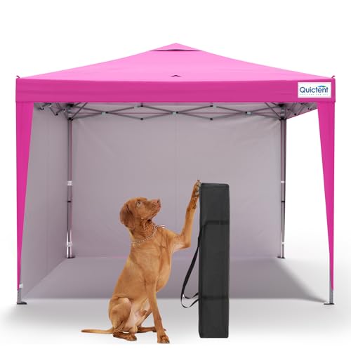 Quictent 10x10 Pop Up Canopy Tent with 2 Sidewalls, Instant Setup Gazebo for 1 Person, Portable & Compact, Waterproof & UV Protection, Ideal for Camping, Beach, Parties, and Outdoor Events - color: Pink, size: 10x10 with 2 Sidewall