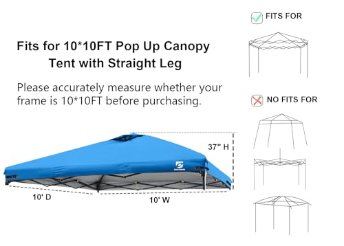 10x10 Pop Up Canopy Replacement Top Cover with Air Vent for Straight Leg Canopy Tent, Waterproof for Outdoor Garden Patio Camping Sun Shade (Light Blue) - color: Light Blue