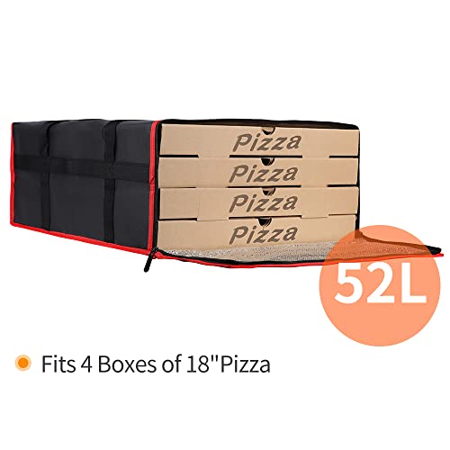 Bodaon Insulated Pizza Delivery Bag, 20" x 20" x 8" Pizza Warmer Bags for Carry Hot, Insulated Food Delivery Bag, Insulated Grocery Bags, Black with Red Edge, 1-Pack - color: Black-red Edge, size: 20" x 20" x 8"