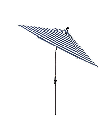 California Umbrella 9' Round Aluminum Patio Umbrella, Crank Lift, Collar Tilt, Bronze Pole, Navy/White Stripe Olefin - color: Navy/White
