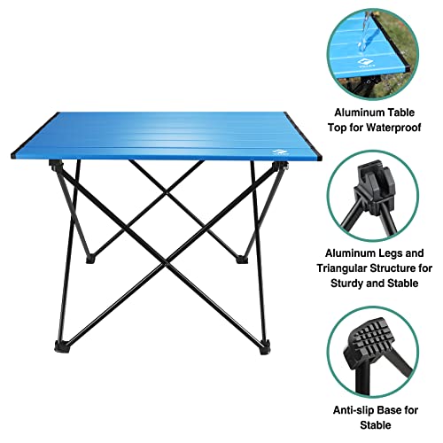 VILLEY Portable Camping Side Table, Ultralight Aluminum Folding Beach Table with Carry Bag for Outdoor Cooking, Picnic, Camp, Boat, Travel - color: Blue, size: Large 24'', style: Regular