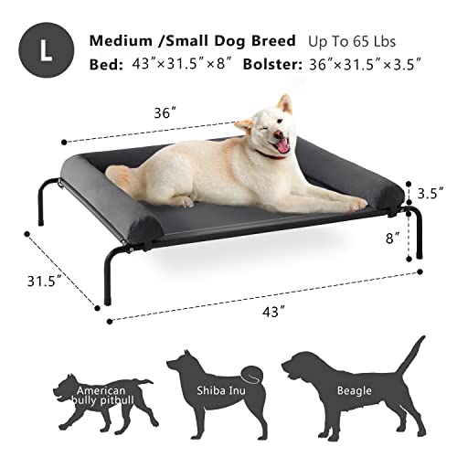 WESTERN HOME Cooling Elevated Dog Bed for Large Dogs, Portable Indoor & Outdoor Raised Dog Bed with Breathable Mesh, Chew Proof Pet Hammock Cots with Removable and Waterproof Bolsters - color: Grey, size: 43.0"L x 31.0"W x 8.0"Th