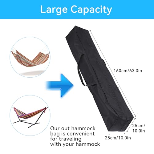 Klmnop 800D Heavy Duty Hammock Storage Bag, 63''L x 10''W x 10''H Portable Steel Hammock Stand Waterproof Carrying Bag with Handle for Storage Traveling(Black)