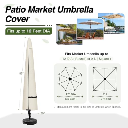 Porch Shield Patio Umbrella Cover - Outdoor Waterproof Garden Market Parasol Covers Fits Market Umbrella up to 12 Feet, Beige - color: Beige, size: Fits Market Umbrella up to 12 Feet DIA