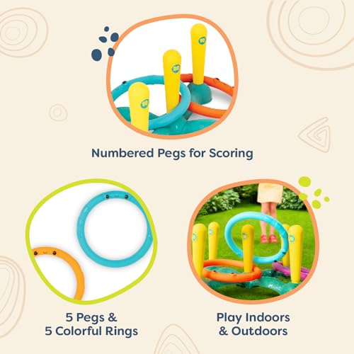 B. toys – Ring Toss Game – Indoor & Outdoor – Sling – a – Ring Toss – 12 Pieces – 5 Pegs & 5 Colorful Rings – for Toddlers, Kids – 3+ Years - style: Ring Toss Game
