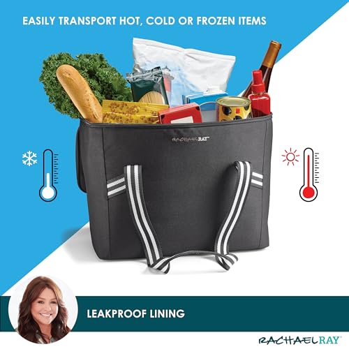 Rachael Ray Field Tote - Soft Sided Zippered Cooler Bag, Insulated & Leak Proof Grocery Bag, Portable Travel Cooler, Hot or Cold Carrier, Black - color: Black