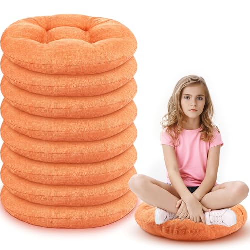 Fumete 8 Pcs 16 Inch Round Floor Cushions for Kids and Toddlers, Flexible Seating Classroom Furniture Floor Pillow for Home, Daycare, Preschool, Yoga and Meditation (Orange) - color: Orange