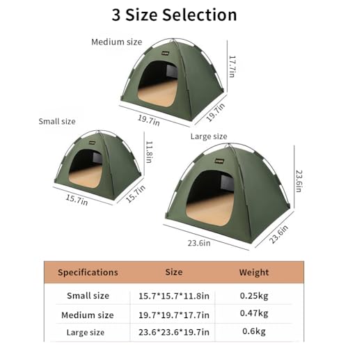 Pet Tent for Cats & Small Dogs - Portable Foldable Indoor Outdoor Cat Tent & Dog House with Sunshade, Removable Cat Cave Bed for Camping, Beach, Park - Semi-Enclosed Hideaway (khaki,15.7*15.7*11.8in) - color: khaki, size: 15.7*15.7*11.8in