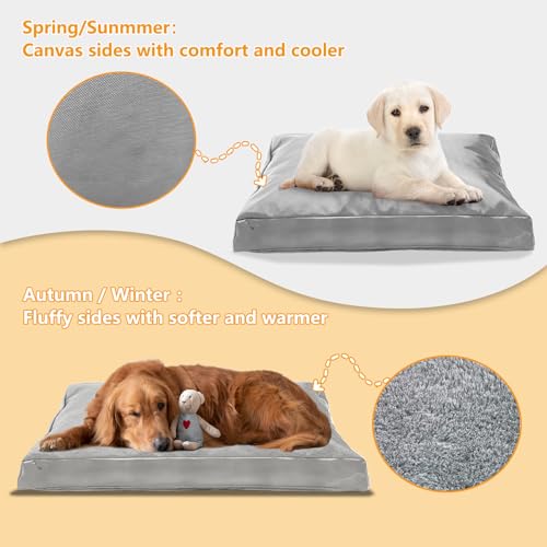 Dog Bed Cover,Heavy Duty Durable Waterproof Fluffy Soft Short Plush Replacement Dog Bed Covers,36L x 27W x 4H Inch Washable Removable Pet Bed Mattress Cover with Zipper.Grey,Cover Only. - color: Grey-Soft Plush, size: 36" L x 27" W x 4" H
