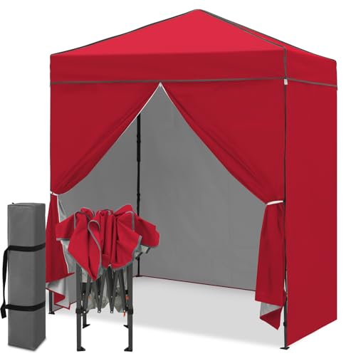 EAGLE PEAK 6x4 Instant Pop Up Canopy Tent with 4 Side Wall Panels, Straight Leg Sun Shelter, Portable Canopy with Carry Bag for Camping, Beach & Sports, Red - color: Red, size: Four Walls