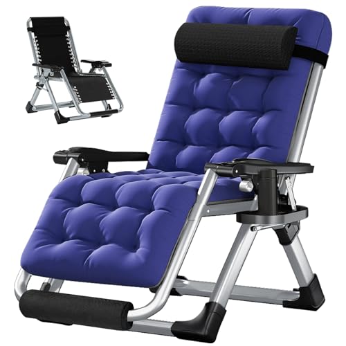 LILYPELLE Zero Gravity Chair Oversized XL, Premium Lawn Recliner Folding Portable Chaise Lounge with Detachable Cushion, Headrest and Cup Holder, Reclining Patio Lounger Chair - color: Oversized Blue, style: Zero Gravity Chair