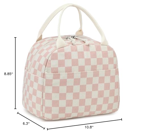 LEDAOU Lunch Box for Women Insulated Lunch Bag Corduroy Lunch Tote Bags Leakproof Cooler Lunch Case for Travel Work Picnic (Checkered-Pink) - color: Checkered-Pink
