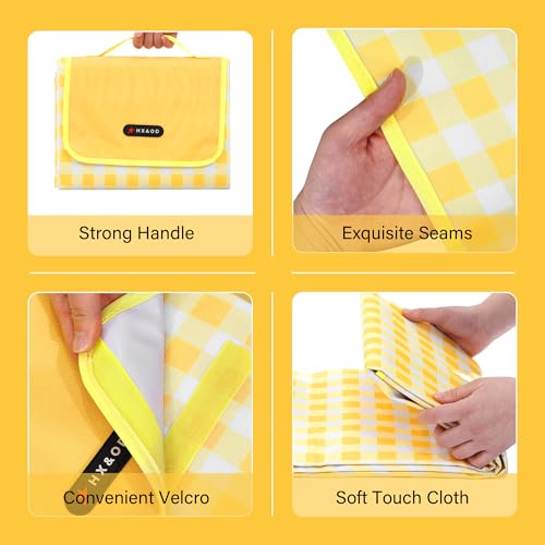HX&OD Picnic Blanket Outdoor Extra Large Picnic Mat 80"X60" Camping Blanket Beach Blanket Foldable Waterproof Sand Mat Hiking Travel Family Concerts(Yellow) - color: Yellow, size: 80”x 60”