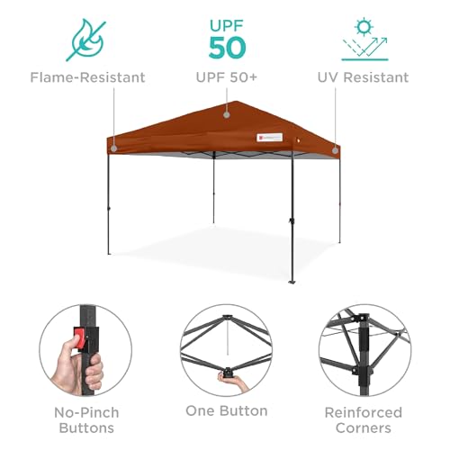 Best Choice Products 10x10ft Pop Up Canopy Tent, Outdoor Shade, 1 Person 1 Minute Set Up, Carry Case, 4 Weight Bags - Rust - color: Rust, size: 10x10ft