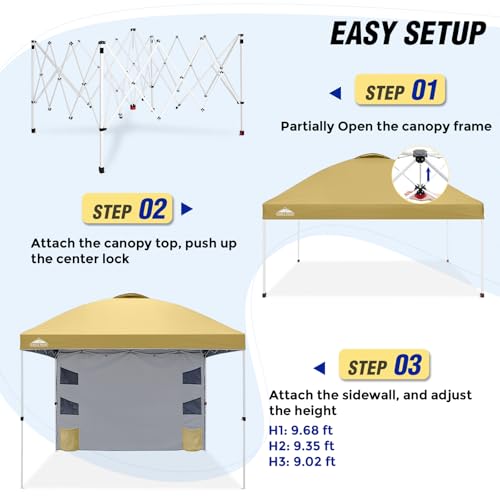 EAGLE PEAK Commercial Canopy 10x10 with Sidewall Storage, Easy OnePerson Setup Pop Up Canopy Tent with Roller Bag, Stakes, Ropes, and Weight Bags, Beige - color: Beige