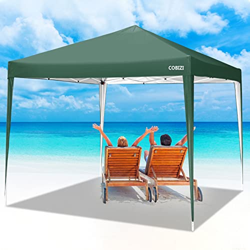 COBIZI 10x10 Pop Up Canopy Tent with 4 Sandbags, Easy Set Up Gazebo, Instant Outdoor Sun Shade &Waterproof Canopy with 8 Stakes,4 Ropes&Carry Bag, Tents for Parties, Beach, Backyard,Camping(Green - color: Green, size: 10x10FT without sidewall