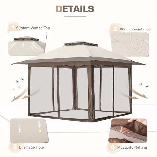 EAGLE PEAK 13x13 Pop Up Gazebo with Mesh Netting, Easy Up Screened Canopy for Patio and Backyard, Easy Set up Outdoor Gazebo (Beige/Brown) - color: Beige, size: 13x13 with netting