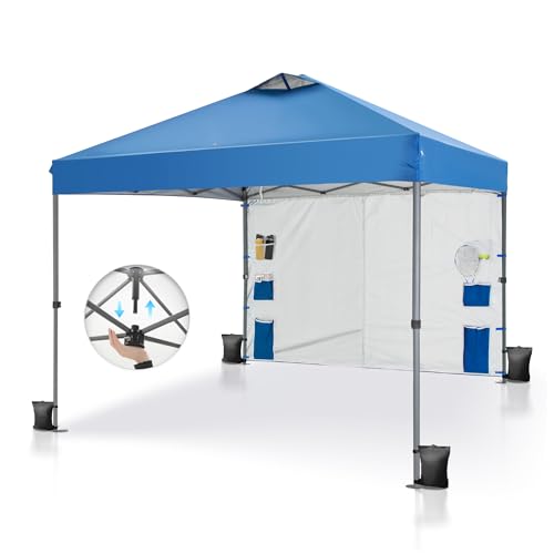 PHI VILLA Canopy Tent 10x10 Pop Up Canopy Outdoor Shade with Pockets Sidewall, Easy Up Sun Shelter with One Person Set Up Center Lock, Portable Instant Camping Beach Canopy Tents, Blue - color: Blue, size: 10×10 with 1 sidewalls
