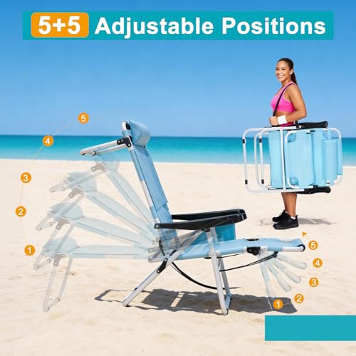 ABORON Tanning Chair with Face Hole, 5-Position Adjustable Reclining Beach Lounge Chair, Folding Face Down Sun Lounger for Beach, Poolside, Patio, Lawn, Home - color: Fresh Blue