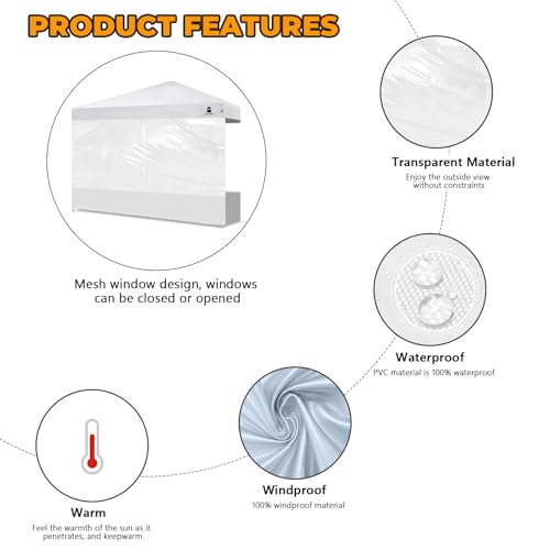 Clear Sidewall, Transparent Canopy Walls, Canopy Side Wall for 10x10 Pop Up Canopy - Straight Leg, Outdoor Instant Canopies Sidewall,1 Pack (White) - color: White - Spliceable