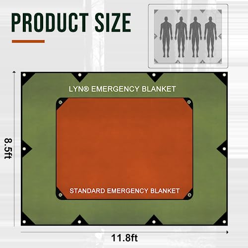 Safety Barrier：LYN XL Heavy Duty Survival Emergency Blanket/Tarp Cover-8.5'x11.8',Reflective Thermal Ripstop Waterproof,for Army,Tarp Covcer,Survial,Life Protection