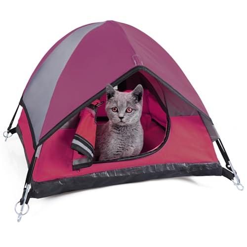 Cat Camping Tent, Cat Tent Bed, Pet Tent for Indoor Cat and Small Dog, Mini Tent (Red, 21 x 21 x 14 Inches) - color: Red