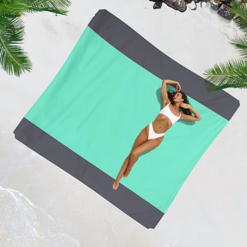 Beach Blanket Waterproof Sandproof 1-7 Adult Oversized 78 '' × 110 '' Lightweight Durable Compact Sand Free Extra Large Beach Mat for Travel Camping Hiking Picnic - color: Greengrey, size: 78“x110”
