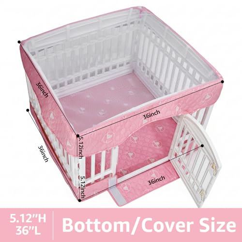 PJYuCien Dog Playpen Bottom Pad and Cover Fits for 36 Inch 4 Panels Exercise Pet Pen, Pink - style: Pink Bottom Cover Set, 36"Width, Pink ( Adhesive Tape Connections )