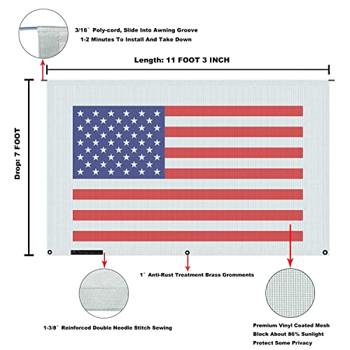 Tentproinc RV Awning Sun Shade Screen 7' X 11' 3'' (American Flag) Gray Mesh Sunshade Camper Trailer Awning Shade Screen UV Blocker Completed Kits - color: Flag-Gray, size: 7' x 11'3'' -Actual Measurement