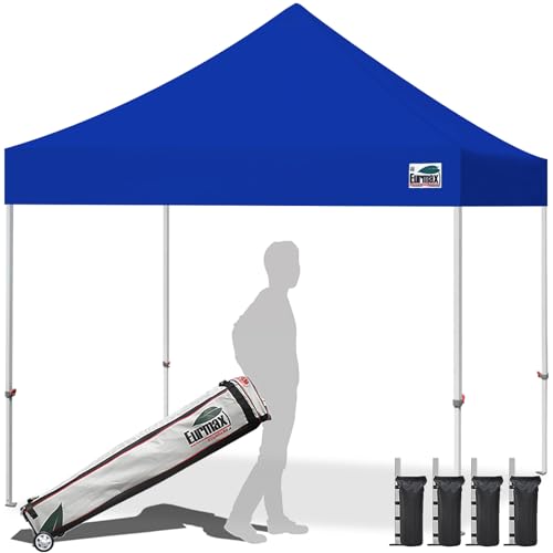 Eurmax USA 10x10ft Pop Up Canopy,Commercial Instant Tent for Outdoor Events,Patented No-Tip Rolling Storage Bag with 4 Sandbags,UV & Water Resistant,Heavy Duty Portable Shelter Gazebo,Blue - color: Blue, size: 10x10