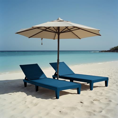 Nestl Sun Tanning Chair - Blue Chaise Lounge Chair Outdoor, Lightweight Pool Lounge Chairs Set of 2, Adjustable 5-Position Reclining Lawn Chair, Waterproof Beach Outdoor Lounge Chairs - color: 2 - Blue, size: Set of 2