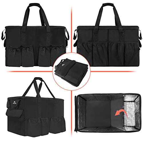 MATEIN Insulated Food Delivery Bag, XXXL Thermal Catering Bag for Hot & Cold Food, Water-Resistant Foldable Pizza Delivery Carriers for Transport with 4 Cup Holders & Reinforced Bottom, Black