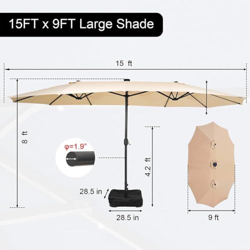 Sundale Outdoor 15ft Large Patio Umbrella with Base Included and Umbrella Cover, Outdoor Double-Sided Umbrella - color: Off-white