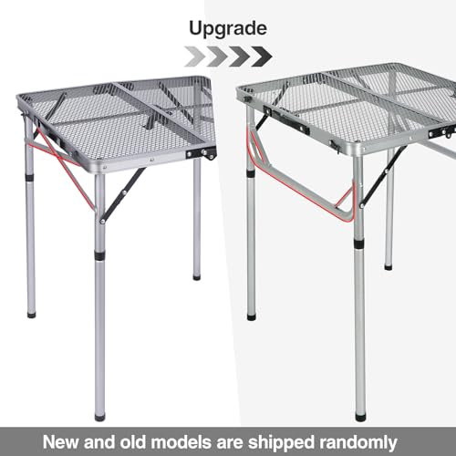 REDCAMP 24" Square Folding Grill Table for Outside, Lightweight Portable Metal Aluminum Outdoor Grill Table with Adjustable Height Legs, Great for Camping Picnic Cooking BBQ, Silver 2ft - color: Silver, size: Square-2ft