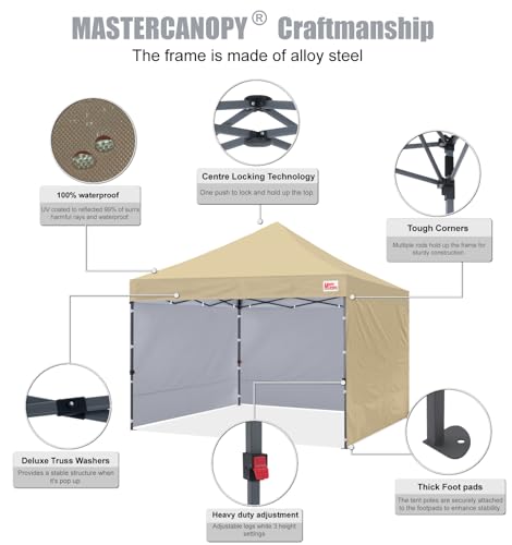 MASTERCANOPY Heavy Duty Pop up Canopy Tent with Sidewalls (10x10,Beige) - color: Beige, size: 10x10