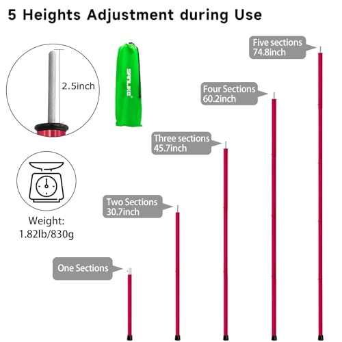 SAN LIKE Aluminum Tent Poles for Tarp - 75inch Adjustable Collapsible Poles for Awnings, Canopy, Rain Fly, Shelter - 2 Sets (5 Sections) - color: Red-5 Sections
