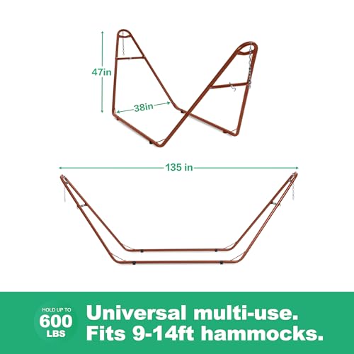 gafete Universal 2 Person Hammock Stand Only, 600 lbs Capacity, Fits 9 to 14ft Hammocks, Adjustable Double Heavy Duty Powder-Coated Steel Stand for Outside, Multi-Use (Rose) - color: Rose