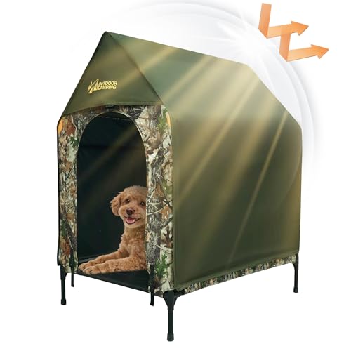 Dog House, Outdoor Dog Kennel with Roof, Mesh Windows, 900D Scratch-Resistant Oxford Cloth Bed Surface, Comes with Detachable Waterproof Rain Cover with UPF 50+ Sun Protection, S - style: Modern