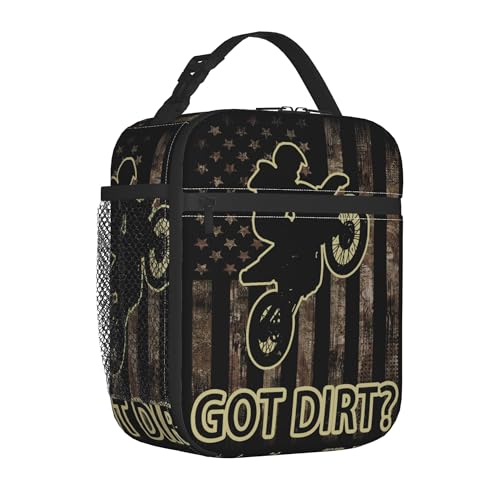 Got Dirt Bike Dirtbike Motorcross Motorcycle Moto Camo Camouflage American Flag Insulated Lunch Bag Portable Reusable Zipper Lunch Box For Men Women Work Picnic Travel Camping - color: Black16
