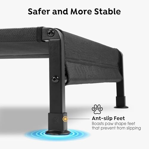 Veehoo Cooling Outdoor Dog Bed, Heavy Duty Elevated Pet Bed with Washable & Breathable Teslin Mesh, Non-Slip Silicon Feet, Dog Cot Bed with Support Hem, 47" x 29", Black, CWC2433 - color: Black - Hem, size: 47.0"l X 29.0"w X 8.0"th