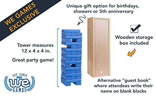 WE Games Wooden Block Stacking Party Game for Adults, Tumble Tower Wedding Guest Book Alternative, Tabletop Games, Includes Storage Case, 12 inches - color: Blue